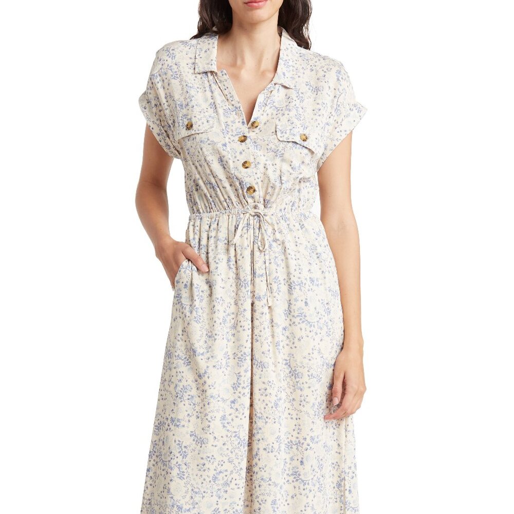 Lucky Brand | Short Sleeve Utility Dress | Printed Blue Floral